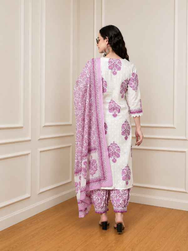 Women's Cotton Printed Floral Straight Kurta  set Back